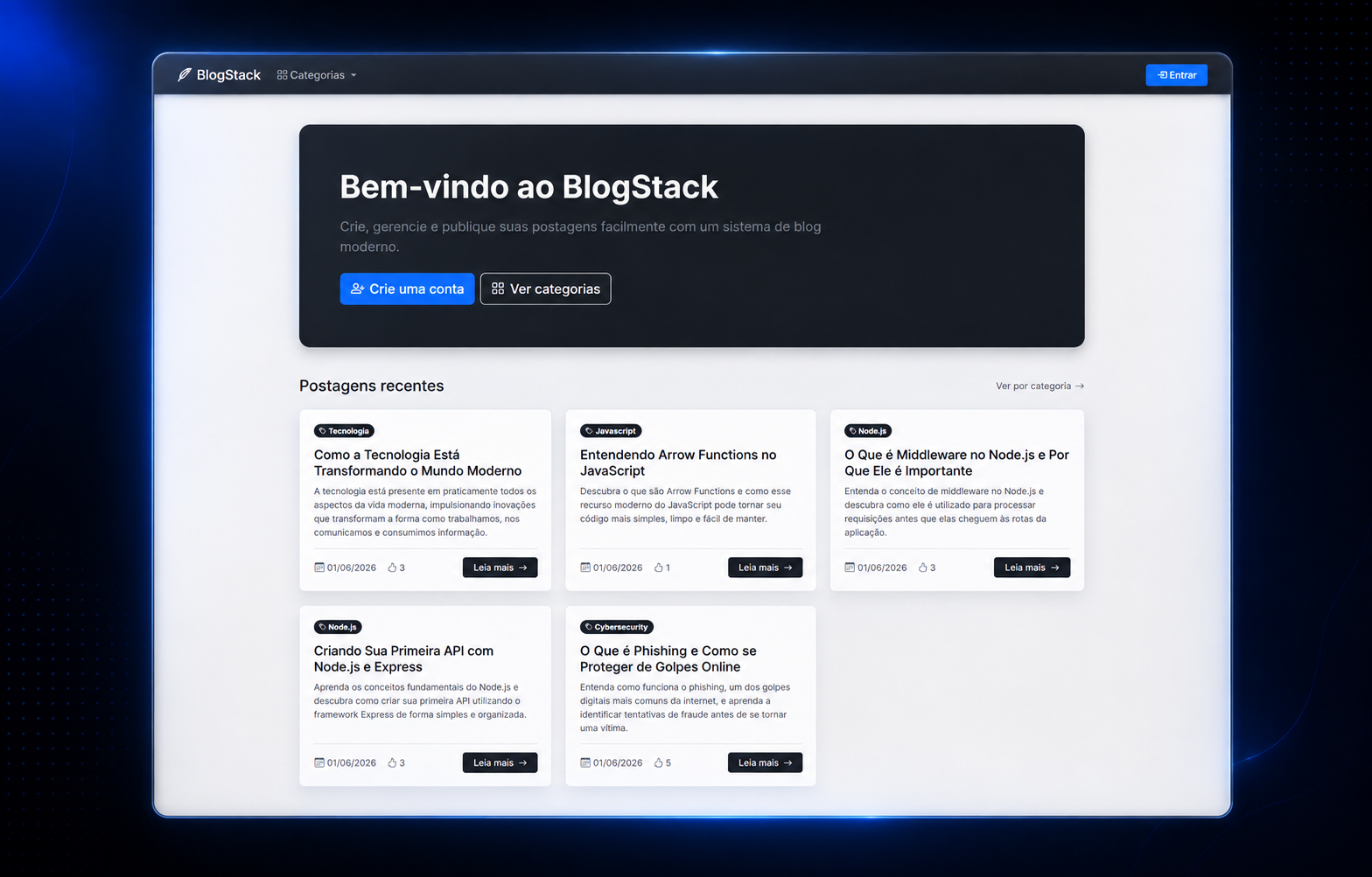 Prévia da interface do projeto blog-app